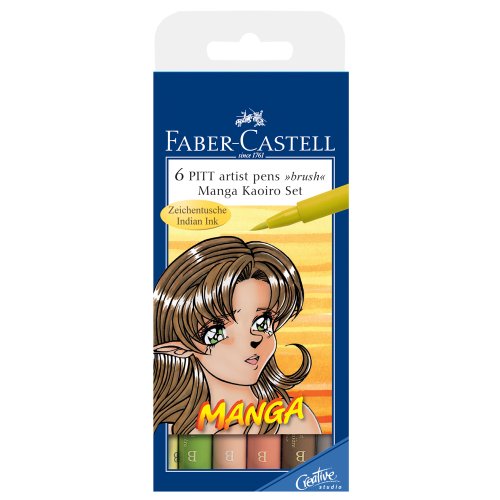 Faber-Castell 167134 - Tuschestift Pitt artist pen brush -Manga Kaoiro- 6er Packung, sortiert von Faber-Castell