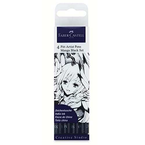 FABER-CASTELL 267121 - Tuschestift Pitt Artist Pen Manga, Schreibfarbe schwarz mit verschiedenen Spitzen, 4er Etui von Faber-Castell