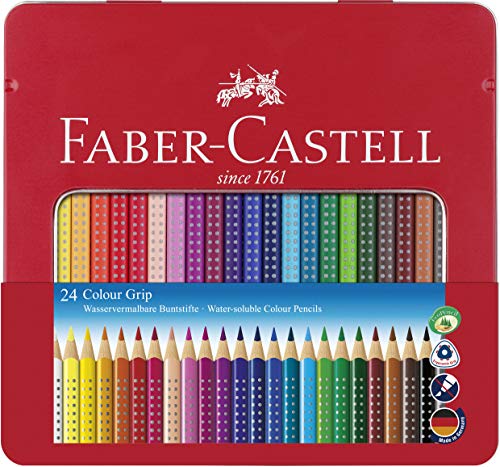 Faber-Castell - Farbstift Colour Grip (24er Metalletui) stabiles, langlebiges Etui auch für unterwegs auf Reisen von Faber-Castell