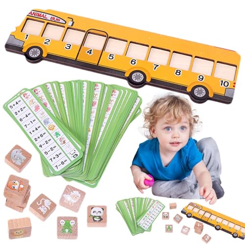 Fabixoin Mathe-Spiel, Zahlenspiel - Lernspielzeug mit Zahlen - Mathe-Spielzeug, hölzernes Zahlentier-Busspielzeug, Homeschool-Vorschulaktivität für Jungen und Mädchen von Fabixoin