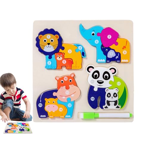 Tierformpuzzle, Holztierpuzzle,Zahlenrätsel für Kleinkinder - Doppelseitiges, farbenfrohes, neuartiges Tierform-Puzzle für Kinder, Logikspiel, STEM-Bildung von Fabixoin