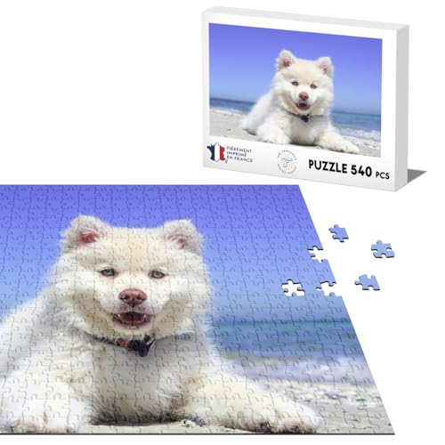 Klassische Puzzle 540 Teile Spitz Kleine Weiße Rasse Welpen Niedliche Puppe Strand von Fabulous