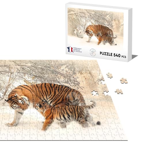 Klassische Puzzle 540 Teile Tiger und Baby Winter im Freien Leben im Freien Süße Tierwelt Niedlich von Fabulous