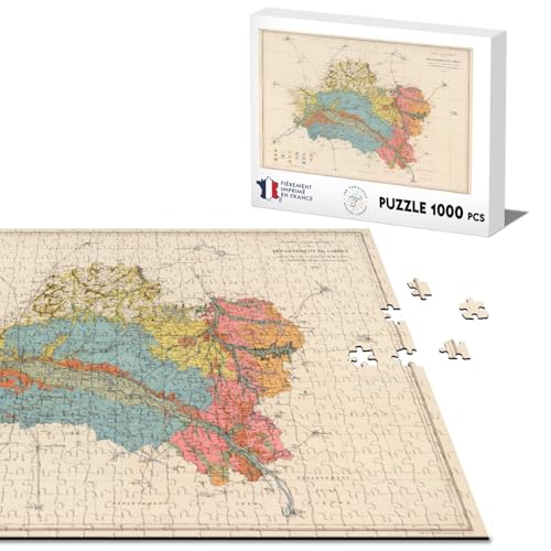 Klassisches Puzzle, 1000 Teile, 45 Loiret Orléans, Abteilung geologische Karte, altes Frankreich, Region von Fabulous