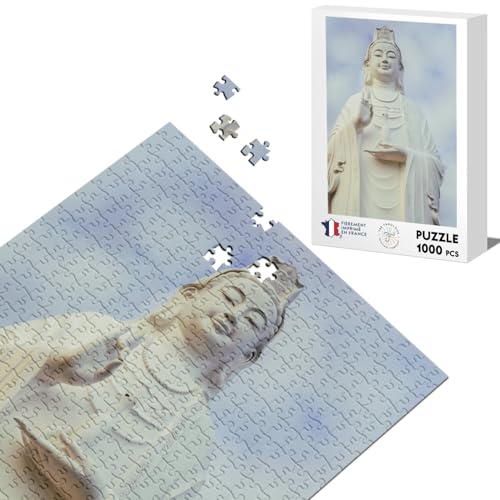 Klassisches Puzzle, 1000 Teile, Buddha, stehend, aus weißem Marmor, Karana Mudra Beschwörung des Bösen von Fabulous