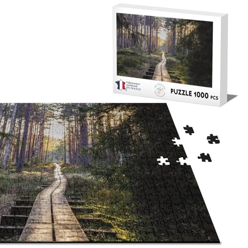 Klassisches Puzzle, 1000 Teile, Holzweg, durchquert den Wald im Frühling, Natur von Fabulous