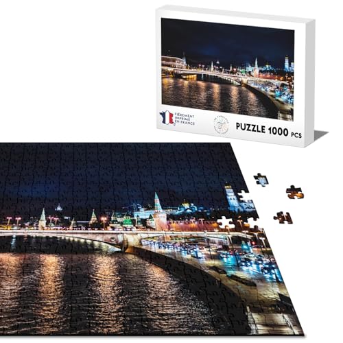 Klassisches Puzzle, 1000 Teile, Moskau bei Nacht, beleuchtete Berge, Stadtlandschaft, Licht von Fabulous