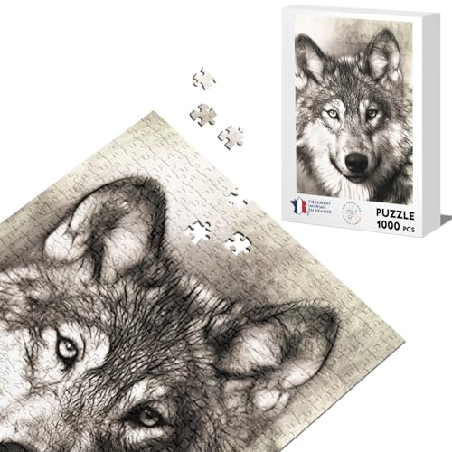 Klassisches Puzzle, 1000 Teile, Motiv: Wolfskopf, wildes Tier, Schwarz und Weiß von Fabulous