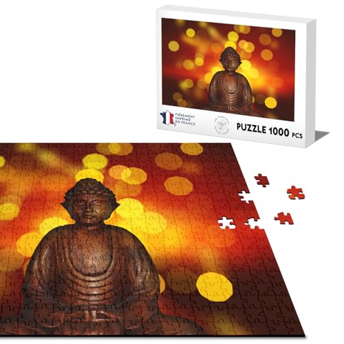 Klassisches Puzzle, 1000 Teile, Skulptur aus Holz, Buddha, Position Zazen von Fabulous