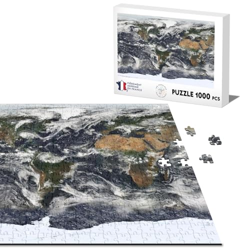 Klassisches Puzzle, 1000 Teile, Weltkarte, Weltkarte, Foto, Satellit, Wolken von Fabulous