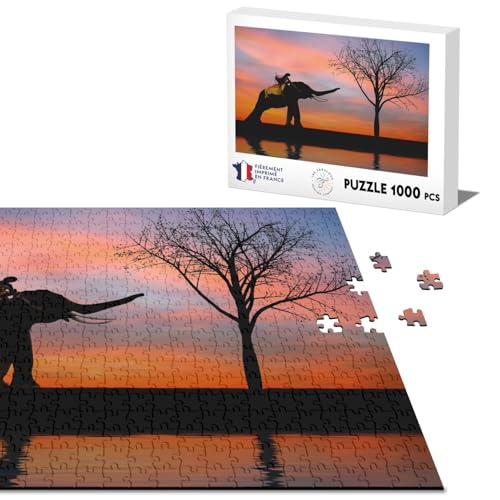 Klassisches Puzzle, 1000 Teile, asiatischer Elefant, Reflexion im Wasser, Sonnenuntergang, Wildtiere von Fabulous