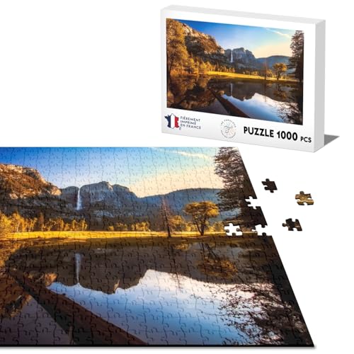 Klassisches Puzzle, 1000 Teile, aufgehende Sonne, Wasserfall, Berg, Reflexion im See von Fabulous