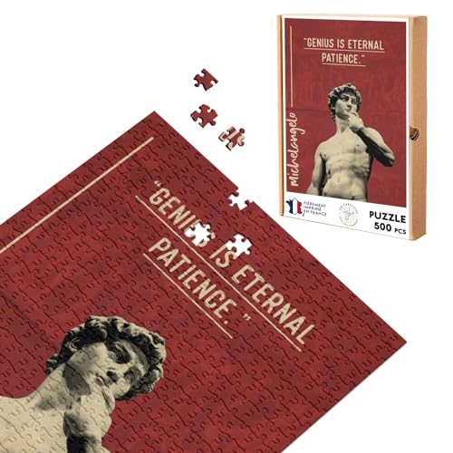 Klassisches Puzzle, 500 Teile, Genius is Eternal Geduld, Zitate, Michelangelo, Inspirational Sculptor Statue von Fabulous