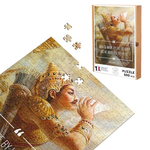 Klassisches Puzzle, 500 Teile, "Man is Made by His Belief" Bhagavad Gita Quote Wisdom Meditation Inspire von Fabulous