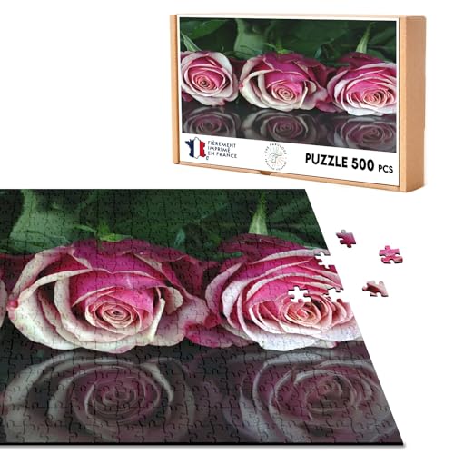 Klassisches Puzzle, 500 Teile, ausgerichtete Rosen und ihre Reflexionen, Blumen, romantisch, Valentinstag von Fabulous