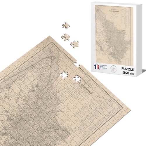 Klassisches Puzzle, 540 Teile, 33 Gironde 1855, Bordeaux, Departement alte Karte Frankreich Region von Fabulous