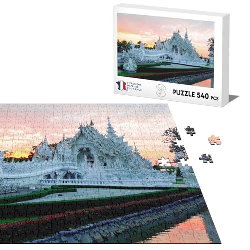 Klassisches Puzzle, 540 Teile, weißer Tempel in der untergehenden Sonne, Thailand von Fabulous