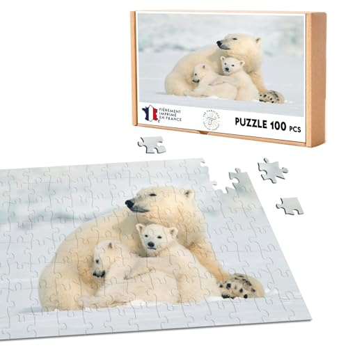 Klassisches Puzzle 100 Teile Mama Eisbär und seine Bären, niedliche Wildtiere von Fabulous