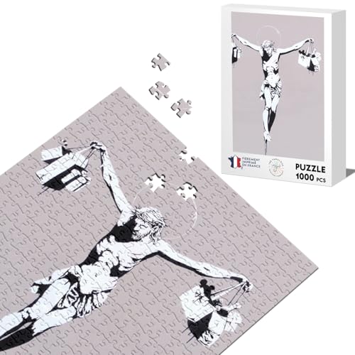 Klassisches Puzzle 1000 Teile Banksy Jesus Christus Cross Shopping Bags Street Art von Fabulous