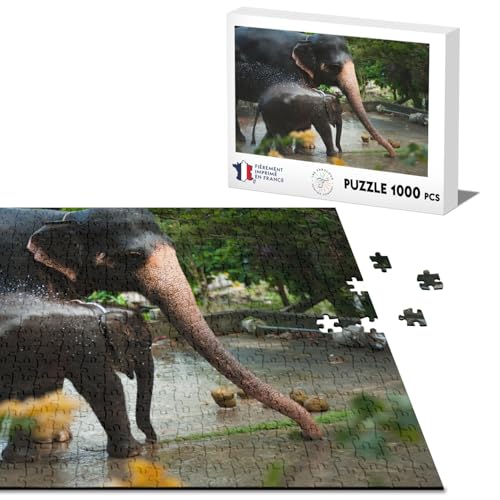 Klassisches Puzzle 1000 Teile asiatischen Elefanten und seine Kleine hat Badezeit Natur Tiere von Fabulous