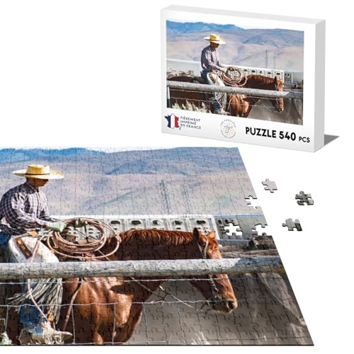 Klassisches Puzzle mit 540 Teilen Cow-Boy auf seinem Lasso-Gestell in der Hand, Motiv: Texas in der Hand, Motiv: Texas USA von Fabulous