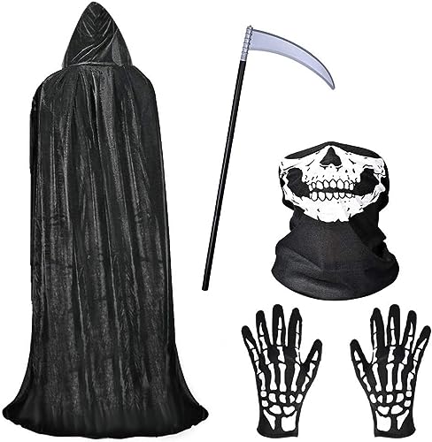 Faburo Halloween Umhang Set Halloween Gesichtsmaske Handschuhe Halloween Sense für Halloween Party Dekoration Cosplay (M) von Faburo