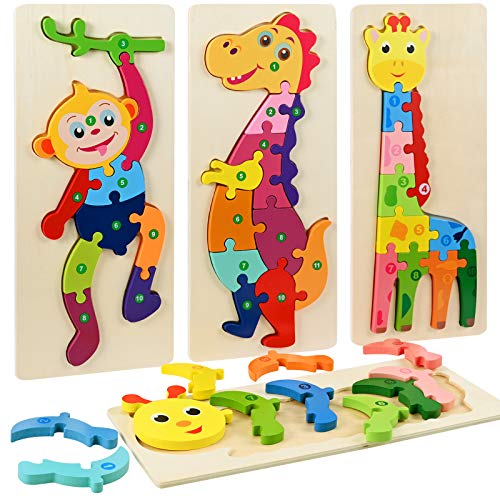 faburo Puzzles aus Holz, 4 Stück, Puzzle, Baby-Puzzle, Puzzle, Montessori Lernspielzeug für Kinder ab 3 Jahren (groß 30 x 12 cm) von Faburo