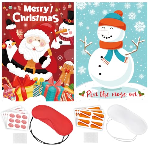 Faccito 2 Sets Weihnachtsfeier Pin Spiele Pin The Nose on Schneemann und Unisex Weihnachtsmann Heiligabend Spielzeug für Weihnachten Party Ansteckspiel Geschenk Weihnachtsstrumpf Füller von Faccito