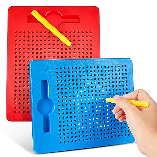 Faccito 2 Stück Magnetische Zeichenbretter Magnettafel Kinder Magnetisches Stahlkugel Zeichentafel mit Stift Magnetspiel Magnet Spielzeug Reisebeschäftigung für Kinder Ab 3 Jahre (Rot, Blau) von Faccito