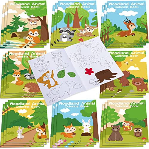 Faccito 24 Stück Bauernhof Tiere Malbücher für Kinder Mini DIY Kunst Ausmalbuch Set Kuh Schaf Meerjungfrau Bauernhaus Wald Tier Thema Scheunenhof Geschenktüte Füller Klassenzimmer (Waldtier) von Faccito