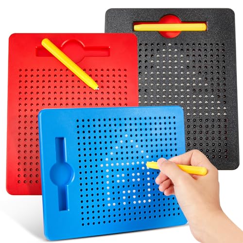 Faccito 3 Stück Magnetische Zeichenbretter Stahlkugel Kritzel Tafel mit Stift Magnet Zeichenblock für Kinder Malen Schreiben Pädagogische Geschenke, 3 Farben von Faccito