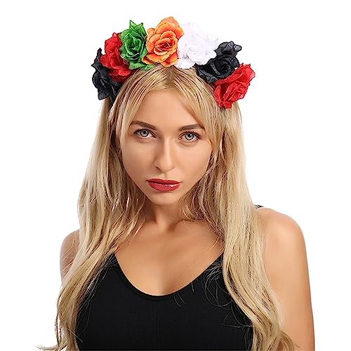 FackLOxc Gruseliges Totenkopf Stirnband Für Kinder Halloween Blumen Themenpartys Dunkles Skelett Stirnband Mit Bunter Rose von FackLOxc