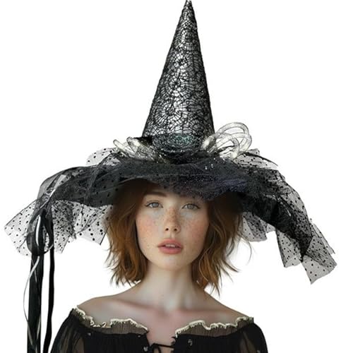 FackLOxc Halloween-Hexenhut, Blumen-Zauberer-Kappen für Frauen, Mädchen, Zauberer, Cosplay, Kostüm, Zubehör, beleuchteter spitzer Hut, Geschenke von FackLOxc