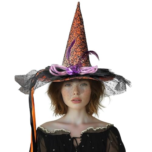 FackLOxc Halloween-Hexenhut, Blumen-Zauberer-Kappen für Frauen, Mädchen, Zauberer, Cosplay, Kostüm, Zubehör, beleuchteter spitzer Hut, Geschenke von FackLOxc