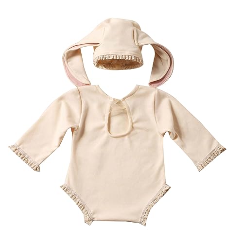 FackLOxc Ohren Onesie Passender Mütze Baby Strampler Mütze Set Neugeborenenfotografie 0-1 Monate Babys von FackLOxc