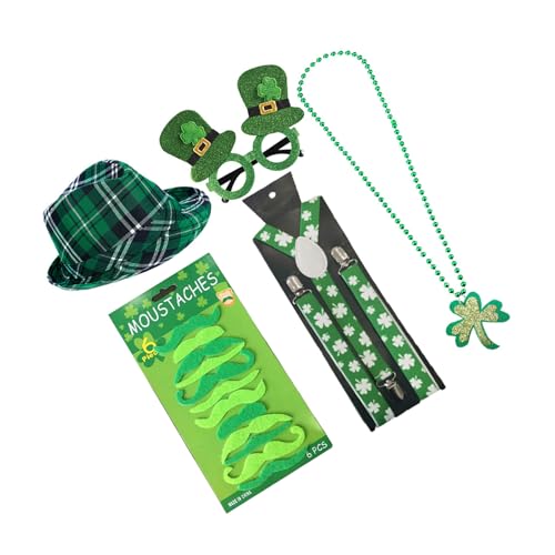 FackLOxc Patricks Day Hut Fliege Bart Halskette Brille Arm Ärmel gestreifte Strümpfe Irish Festival Kostüm Zubehör von FackLOxc