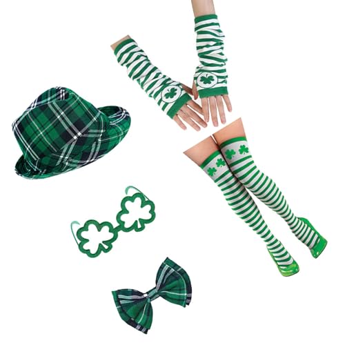 FackLOxc Patricks Day Hut Fliege Bart Halskette Brille Arm Ärmel gestreifte Strümpfe Irish Festival Kostüm Zubehör von FackLOxc