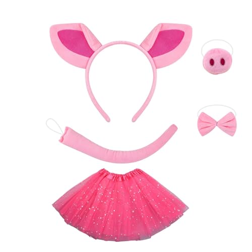 FackLOxc Piggy Tail Kostüm mit Schweine-Nase, Stirnband, Handschuh, Rock und Fliege, Halloween-Kostüm für Kinder, Jungen, Mädchen, Halloween von FackLOxc