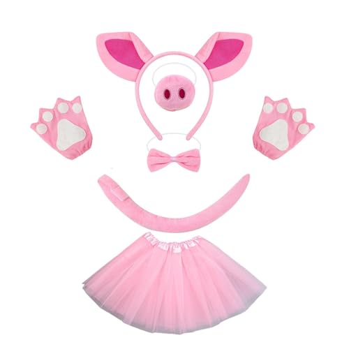 FackLOxc Piggy Tail Kostüm mit Schweine-Nase, Stirnband, Handschuh, Rock und Fliege, Halloween-Kostüm für Kinder, Jungen, Mädchen, Halloween von FackLOxc