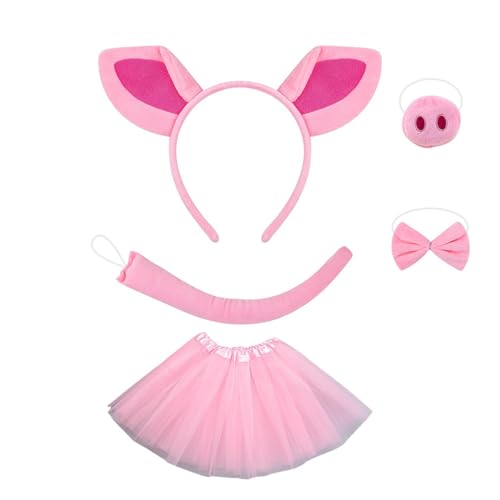 FackLOxc Piggy Tail Kostüm mit Schweine-Nase, Stirnband, Handschuh, Rock und Fliege, Halloween-Kostüm für Kinder, Jungen, Mädchen, Halloween von FackLOxc