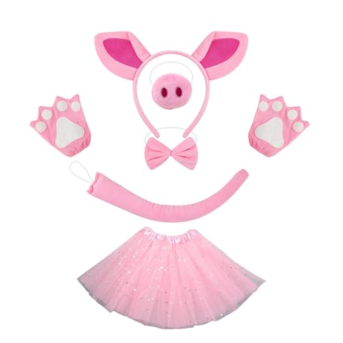 FackLOxc Piggy Tail Kostüm mit Schweine-Nase, Stirnband, Handschuh, Rock und Fliege, Halloween-Kostüm für Kinder, Jungen, Mädchen, Halloween von FackLOxc