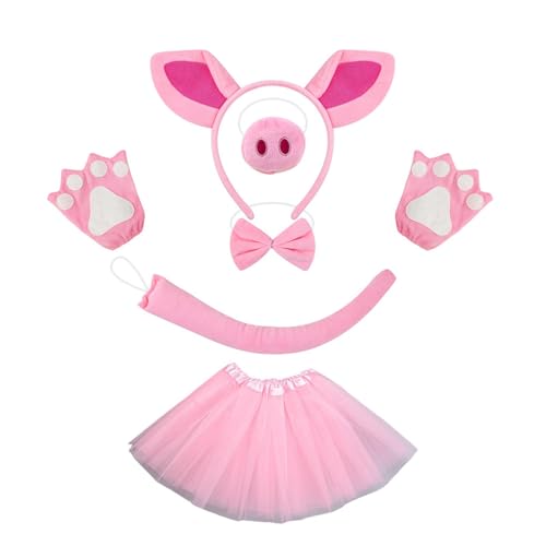 FackLOxc Piggy Tail Kostüm mit Schweine-Nase, Stirnband, Handschuh, Rock und Fliege, Halloween-Kostüm für Kinder, Jungen, Mädchen, Halloween von FackLOxc