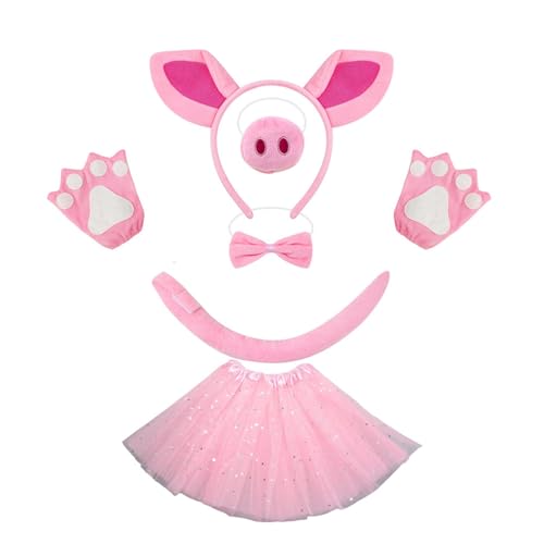 FackLOxc Piggy Tail Kostüm mit Schweine-Nase, Stirnband, Handschuh, Rock und Fliege, Halloween-Kostüm für Kinder, Jungen, Mädchen, Halloween von FackLOxc