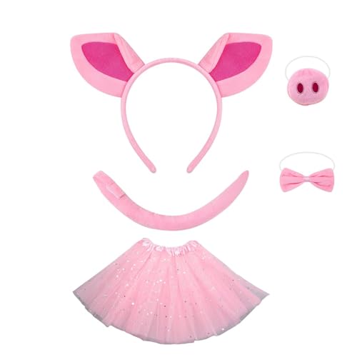 FackLOxc Piggy Tail Kostüm mit Schweine-Nase, Stirnband, Handschuh, Rock und Fliege, Halloween-Kostüm für Kinder, Jungen, Mädchen, Halloween von FackLOxc