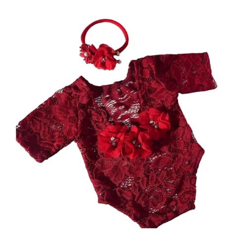 FackLOxc Rückenfreier Overall Und Blumen Kopfbedeckung Requisiten Für Babys Von 0–1 Monaten Fotografie Kostüm Für Fotoshootings von FackLOxc