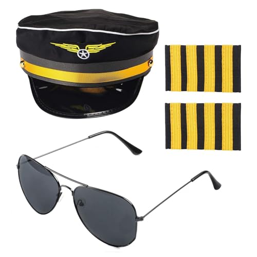 FackLOxc Yacht Captain Kostüm Set Sunglasse Flugzeug Brosche Stifte Stewardess Cosplay Kostümzubehör Für Erwachsene von FackLOxc