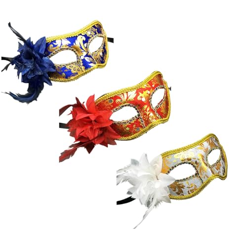 3 Stück Venezianische Maskerade Maske Antike Masken Damen und Herren Vintage Gesichtsmaske Abschlussball Maske Cosplay Kostüm Augenmaske für Mottoparty, Halloween, Karneval, Maskenball, Rollenspiel von Factorys