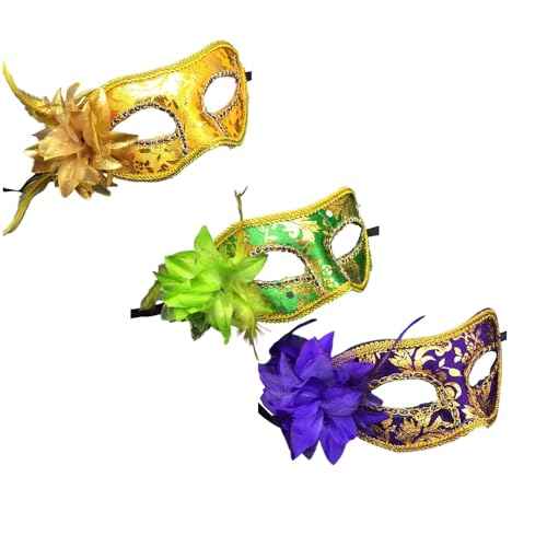 3 Stück Venezianische Maskerade Maske Antike Masken Damen und Herren Vintage Gesichtsmaske Abschlussball Maske Cosplay Kostüm Augenmaske für Mottoparty, Halloween, Karneval, Maskenball, Rollenspiel von Factorys