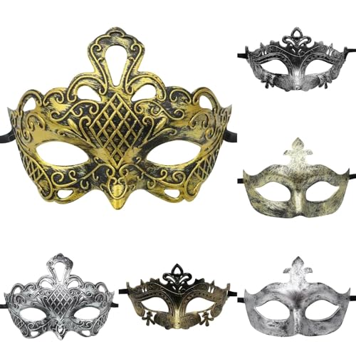 6 Stück Venezianische Maskerade Maske Vintage Antike Masken Damen und Herren Gesichtsmaske Abschlussball Maske Cosplay Kostüm Augenmaske für Mottoparty, Halloween, Karneval, Maskenball, Rollenspiel von Factorys