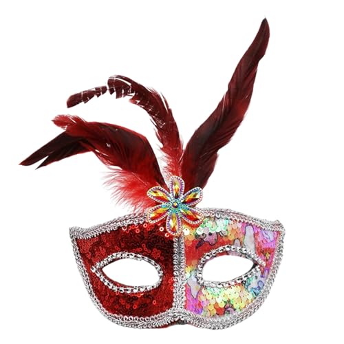 Damen Maskerade Maske mit Feder, Frauen Venezianische Maske Gesichtsmaske Abschlussball Maske Cosplay Kostüm Augenmaske für Mottoparty, Halloween, Karneval, Maskenball, Rollenspiel Zubehör 108 von Factorys